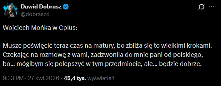 Wojciech Mońka nt. MATUR i telefonu, który otrzymał tuż przed połączeniem z C+ xD